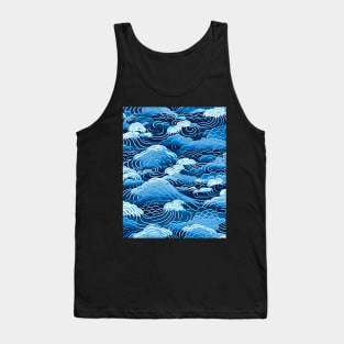 Seigaiha (青海波): Japanese Blue Ocean Waves on a Dark Background Tank Top